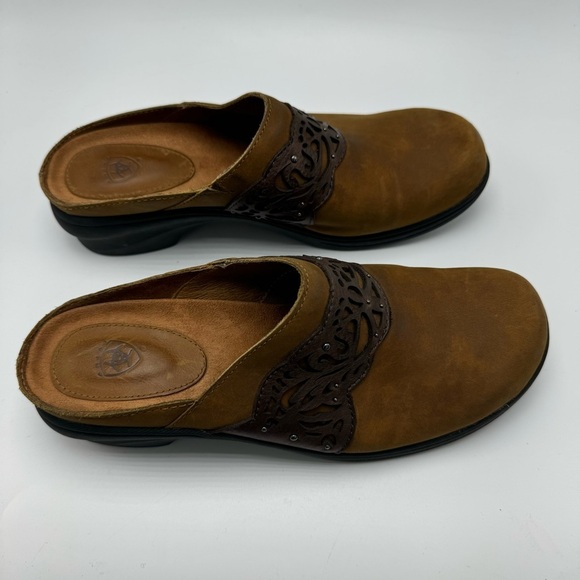 Ariat Suede Leather Mule Slip On Clog Brown Toiled Size 9.5 B Heeled Style 21435 - Picture 3 of 8